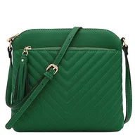 Torebki damskie - Pikowana średnia torba crossbody, z frędzlami, Kelly green, One Size - miniaturka - grafika 1