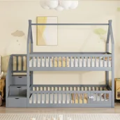 Łóżka dla dzieci i młodzieży - Łóżko piętrowe dla dzieci 90x200 cm - z drabinką zabezpieczającą i 3 szufladami - Szare (materac nie jest wliczony w cenę) - miniaturka - grafika 1