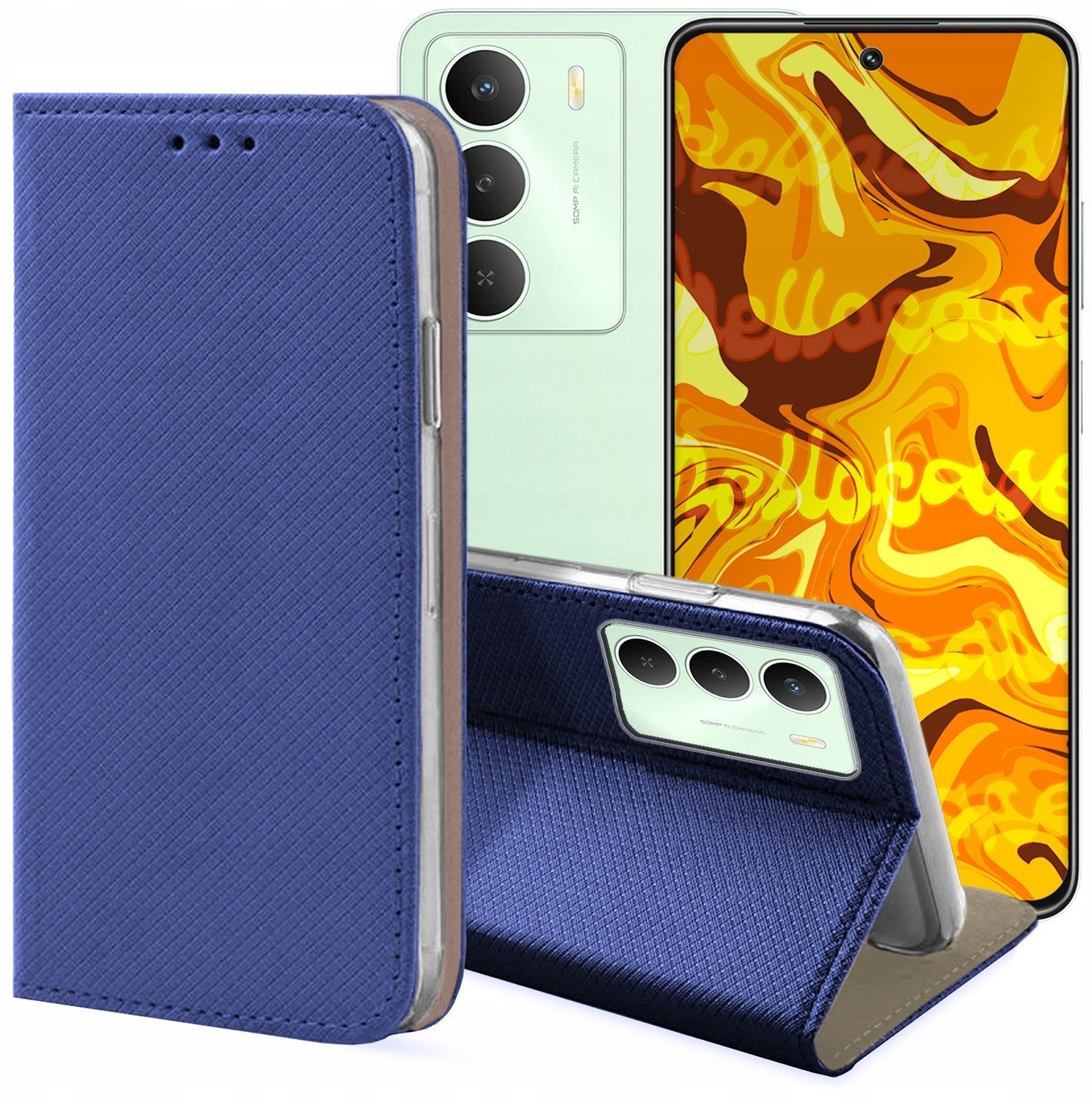 ETUI Z KLAPKĄ DO REALME 14X 5G / C75 GRANATOWE ZAMYKANE MAGNETYCZNE KABURA