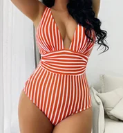 Stroje kąpielowe - Strój kąpielowy w paski - Czerwony XL - miniaturka - grafika 1
