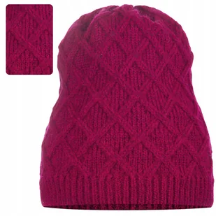 Czapka Damska Kobieca Beanie Ciepła Jesienna Zimowa Ozdobna Fuksja Róż - Czapki damskie - miniaturka - grafika 1