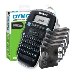Drukarka etykiet DYMO LabelManager 160 180dpi / do 12mm / z 5 szt. taśma D1-45013 w zestawie - Drukarki kart i etykiet - miniaturka - grafika 1