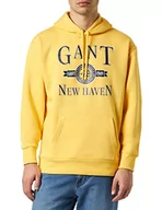 Bluzy męskie - GANT Męska bluza z kapturem w stylu retro Crest, ciepła żółta, standardowa, ciepła żółta., L - miniaturka - grafika 1