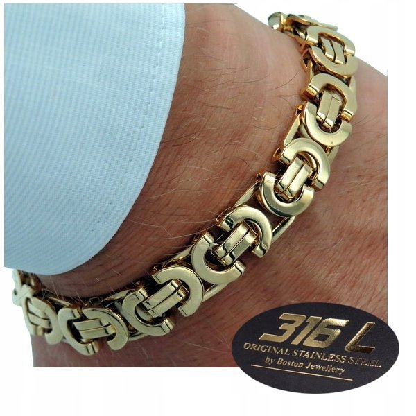 MODNA ZŁOTA BRANSOLETA BRANSOLETKA MĘSKA STAL CHIRURGICZNA 316L 12MM