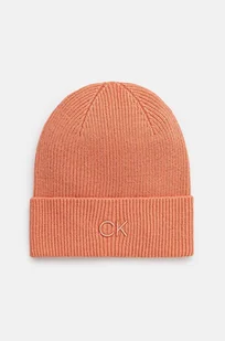 Calvin Klein czapka z domieszką wełny kolor pomarańczowy z cienkiej dzianiny K60K612590 - Czapki damskie - miniaturka - grafika 1
