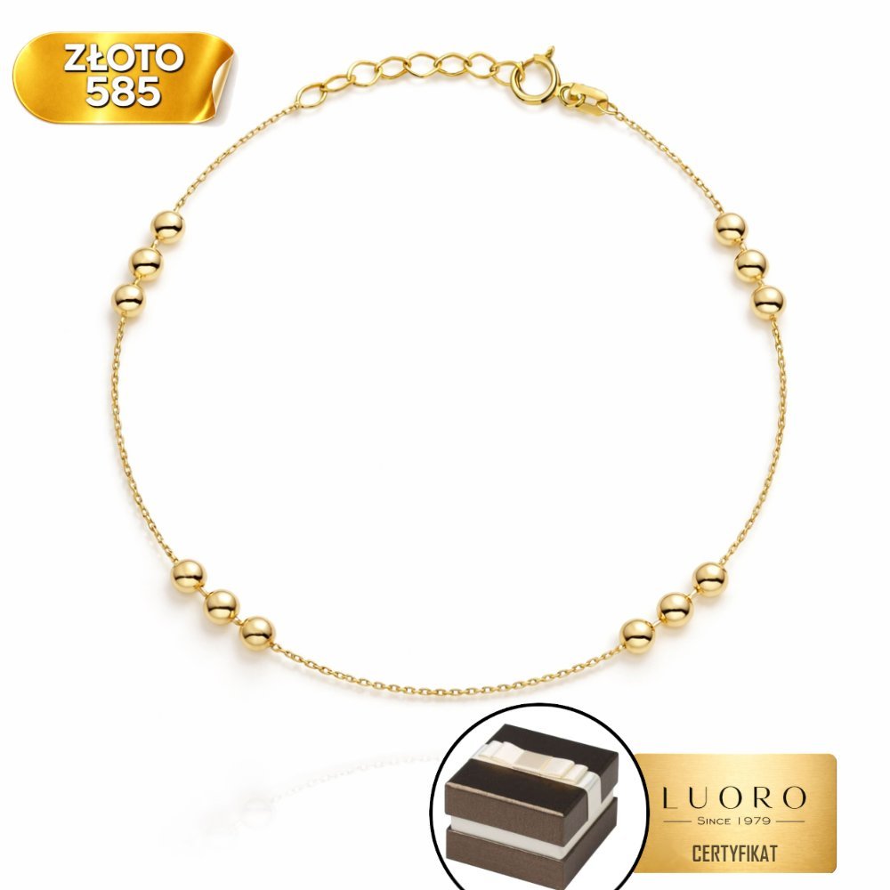 BRANSOLETKA ZŁOTA 585 14K POTRÓJNE GŁADKIE KULECZKI 17 CM REGULOWANA