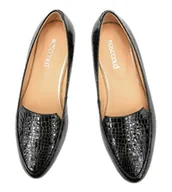 Półbuty damskie - Mokasyny Skórzane wsuwane - czarne kroko (5207) - miniaturka - grafika 1