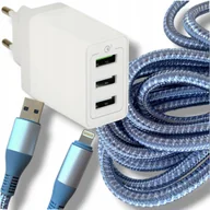 Ładowarki do telefonów - ŁADOWARKA SZYBKO ŁADUJĄCA FAST CHARGE 3 x USB + KABEL USB Lightning 120W 3M - miniaturka - grafika 1