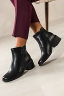 Botki damskie - Czarne botki damskie Sergio Leone na szerokim klocku ozdobne paski z nitami YG74724 - miniaturka - grafika 1