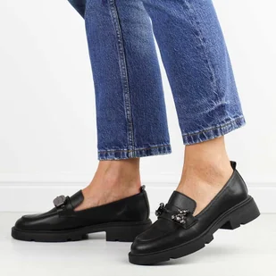 Czarne skórzane półbuty damskie, mokasyny Vinceza 62183 - Mokasyny damskie - miniaturka - grafika 1