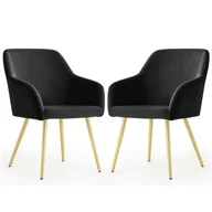 Krzesła - 2x Welurowe krzesło tapicerowane gładkie Czarne ESTELLE Złote nogi - miniaturka - grafika 1