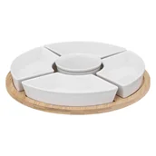 Tace i patery - Zestaw Do Przekąsek: 6 Porcelanowych Miseczek + Bambusowa Taca - miniaturka - grafika 1