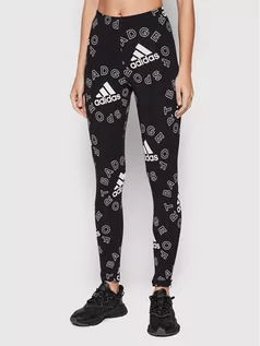 Spodnie damskie - Adidas Legginsy Essentials Logo Allover Print HC9169 Czarny Slim Fit - grafika 1