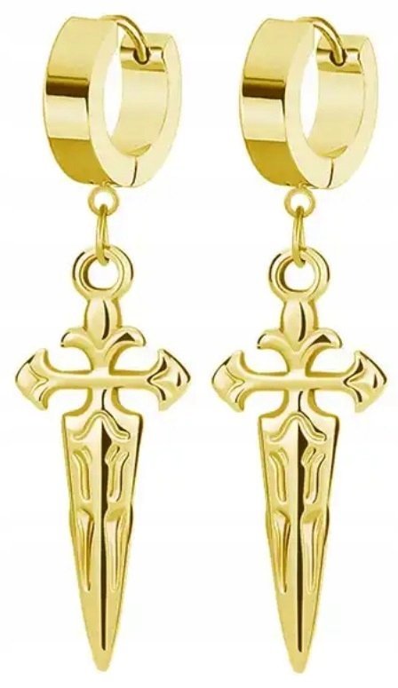HUGGIE Kolczyki Do Uszu Ze STALI Krzyż Krzyżyk Gothic Punk Rock