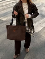 Torebki damskie - Torba NA LAPTOP Shopper z brązowego nubuku tapicerskiego - miniaturka - grafika 1