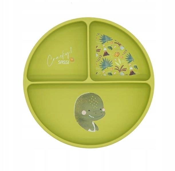 SASSITalerz silikonowy z przyssawką Z PRZEGRÓDKAMI Dinozaur