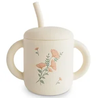Kubki dla dzieci - Kubek silikonowy ze słomką Pink Flowers, Mushie - miniaturka - grafika 1