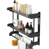 Ręczniki - Wieszak łazienkowy, naścienny, wieszak na ręczniki ze stali nierdzewnej do toalety, łazienki, kuchni, akcesoria wiszące, dwuwarstwowy, czarny, 50 cm - miniaturka - grafika 1