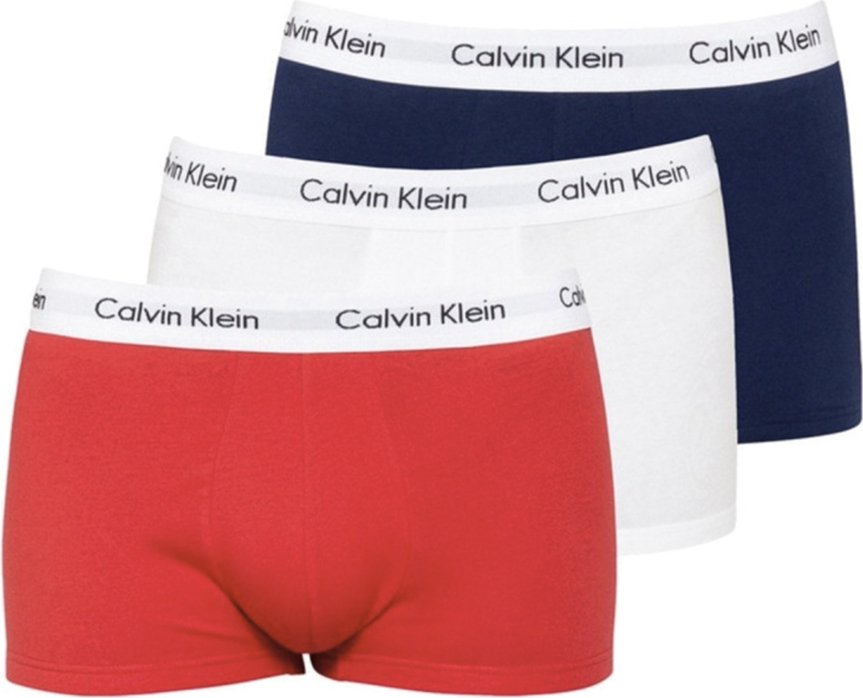 Calvin Klein bokserki męskie - kąpielówki, bawełna stretch, 3-pak niebieski/biały/czerwony S