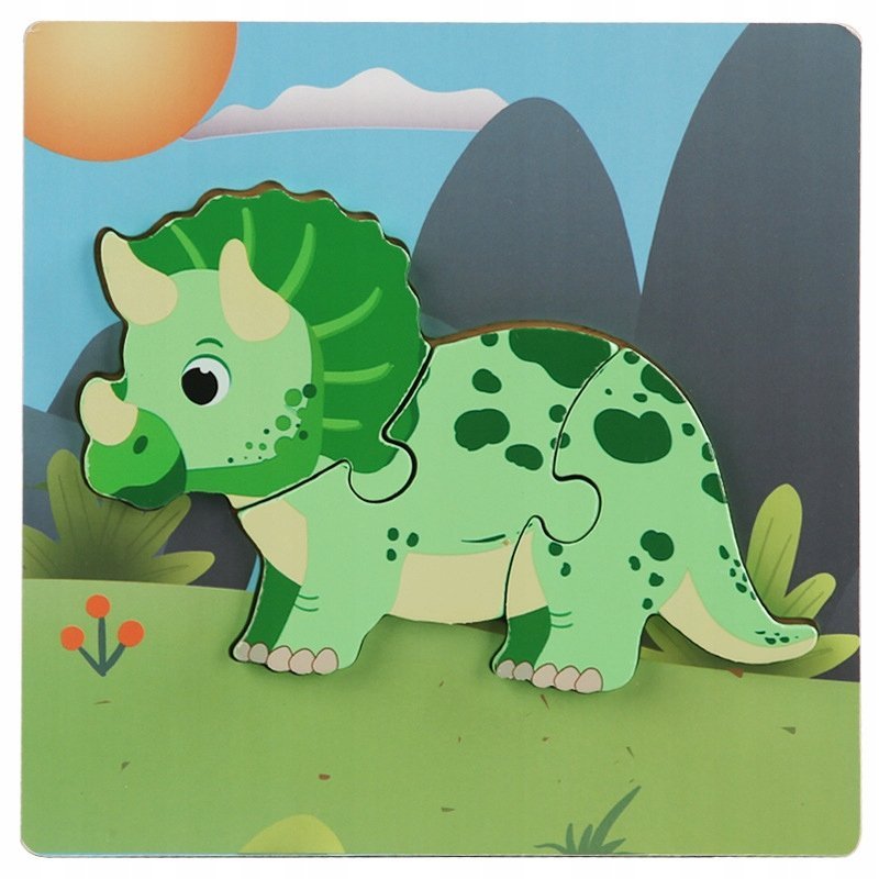 Układanka drewniana DINOZAUR dla dzieci puzzle EDUKACYJNA 3 elementy