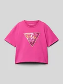 Koszulki dla dziewczynek - T-shirt z prążkowanym okrągłym dekoltem - miniaturka - grafika 1