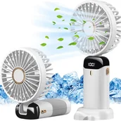 Wentylatory - Mały wentylator przenośny, miniaturowy wentylator ręczny, 5 prędkości z podstawą, składany wentylator stołowy (biały) - miniaturka - grafika 1