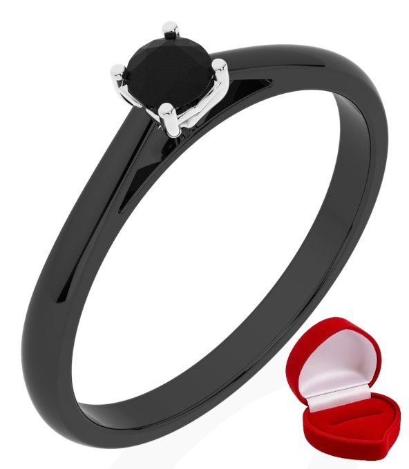 ZŁOTY PIERŚCIONEK ZARĘCZYNOWY 585 14k BRYLANT CZ. 0,14 ct CZARNE ZŁOTO R13