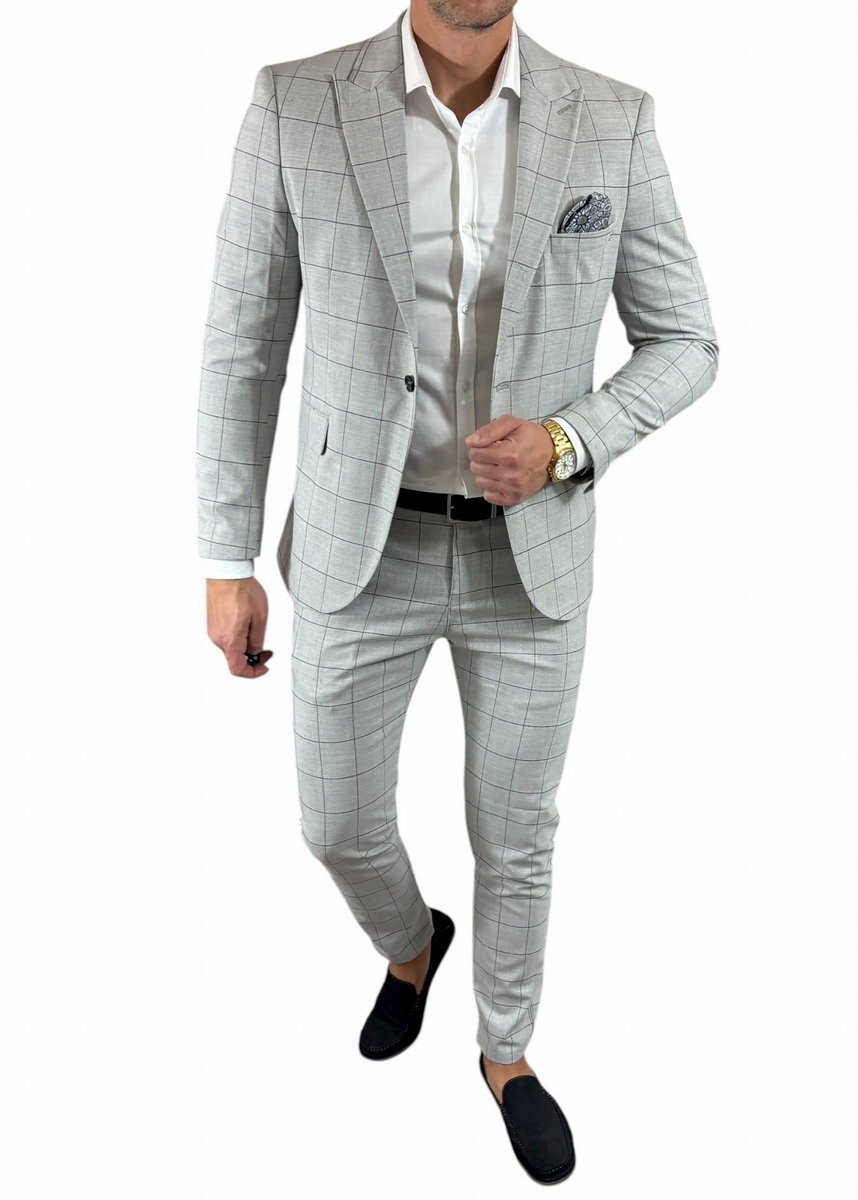 Garnitur męski dwuczęściowy komplet szary w kratę DJG02 54