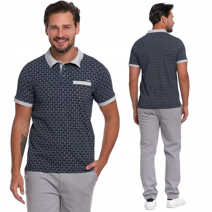 Koszulka Polo Męska Bawełniana Polówka Modna Premium Wzorzysta MORAJ - L