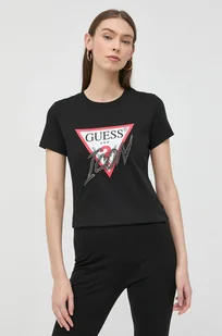 Guess t-shirt bawełniany kolor czarny - Koszulki sportowe damskie - miniaturka - grafika 1