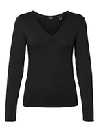 Bluzki damskie - VERO MODA Bluzka damska VMALBERTE LS dekolt w serek Top JRS NOOS, czarny, L - miniaturka - grafika 1