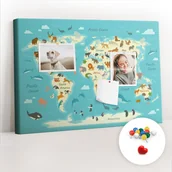 Tablice i flipcharty - Szkolna Tablica korkowa 60x40 cm, Kolorowe Pinezki, wzór Mapa świata zwierząt - miniaturka - grafika 1