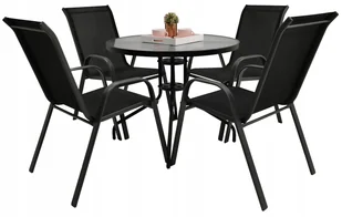 ZESTAW MEBLI OGRODOWYCH BALKON TARAS STÓŁ BERGAMO FI90 + 4x KRZESŁA MINORKA CZARNY - Meble ogrodowe - miniaturka - grafika 1