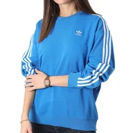 Bluzy damskie - Bluza damska Adidas 3-Stripes Crew oversiza niebieska luźna bawełniana-S - miniaturka - grafika 1
