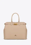 Torebki damskie - Damski kuferek ze skóry naturalnej o fakturze groszkowej beżowy - miniaturka - grafika 1