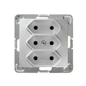 Gniazdka elektryczne - LEDart potrójne EURO, na płaskie wtyczki, bez uziemienia, bez ramki - Ospel Impresja GP-3Y/m/18, kolor srebrny, 16A/250V - miniaturka - grafika 1