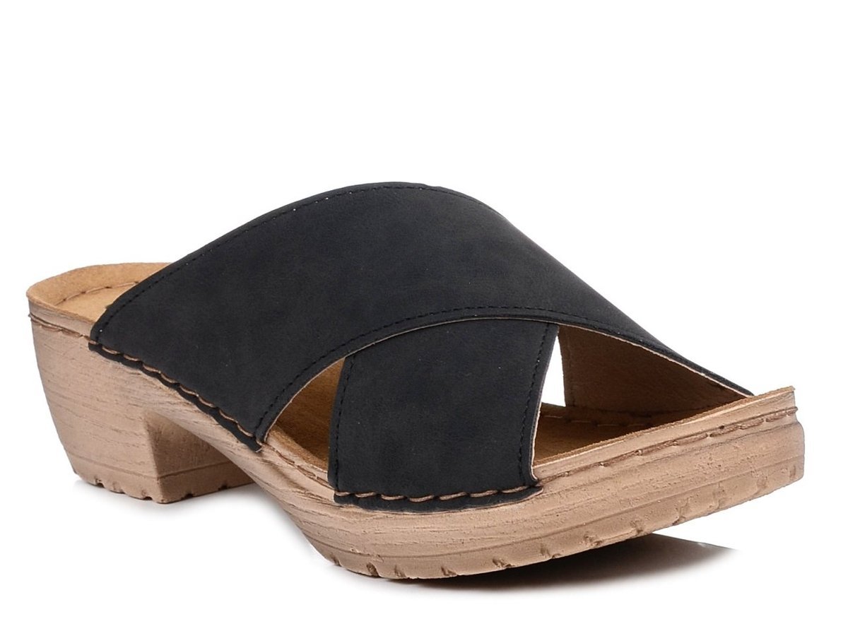 Klapki chodaki damskie na obcasie letnie czarne Inblu BL-03-38