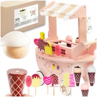 Zabawy w naśladowanie dorosłych - LODZIARNIA DREWNIANA DLA DZIECI ZABAWKA WÓZEK NA KÓŁKACH LODY GAŁKI PATYKU - miniaturka - grafika 1