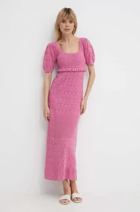 Pepe Jeans sukienka z domieszką lnu GOLDIE DRESS kolor różowy maxi prosta PL953525 - Sukienki - miniaturka - grafika 1
