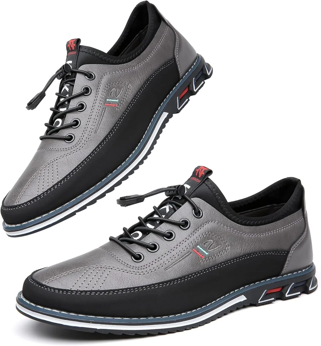 Męskie skórzane buty casual oxford wiązane szare eleganckie 46