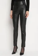 Legginsy - Czarne Ocieplane Legginsy z Ekoskóry z Wysokim Stanem Feliora - miniaturka - grafika 1