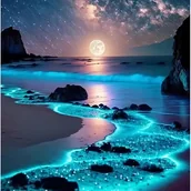 Rękodzieło - TEMU Żywa niebieska diamentowa sztuka plażowa - 5D okrągły pełny wierczenie DIY Craft Set, Starry Night & Glowing Sand Design, Akrylowy gemstone - miniaturka - grafika 1