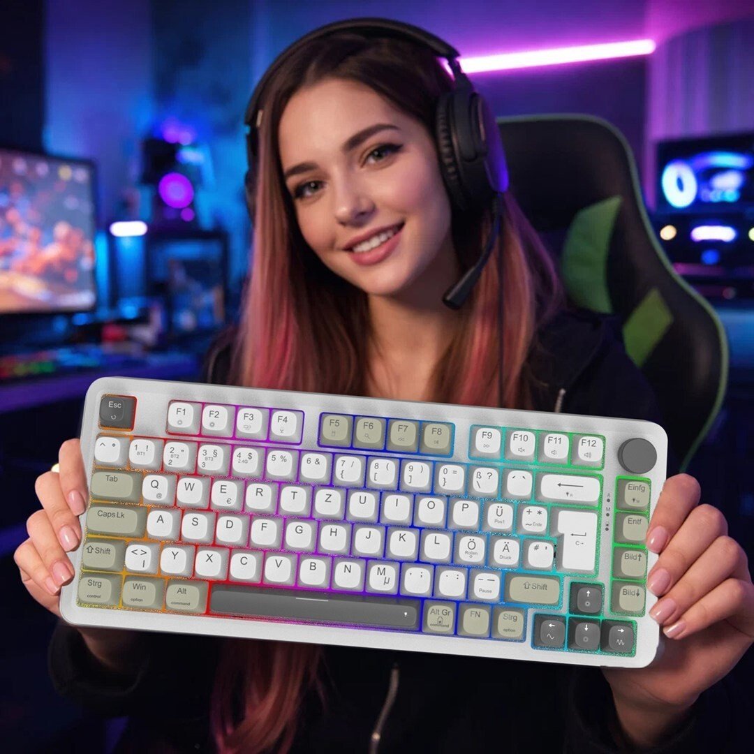 Logitech Inca IKG-455 klawiatura Gaming USB + RF Wireless + Bluetooth QWERTY Niemiecki Biały 592603