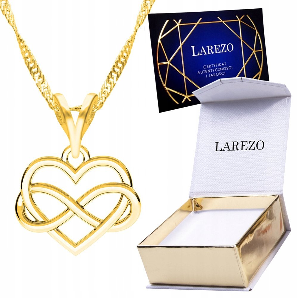 Długi Złoty Naszyjnik Serce z Nieskończonością Wieczna Miłość Pozłacany 24K