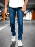 Spodnie męskie - Granatowe spodnie jeansowe męskie slim fit Denley 6147 - miniaturka - grafika 1