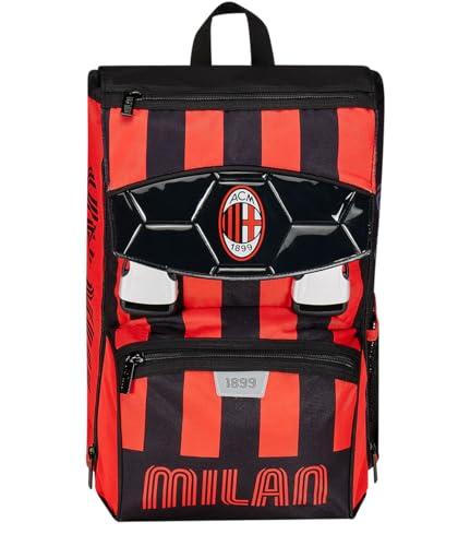 A.C. MILAN Football Plecak szkolny - PATH OF VICTORY, czarny czerwony - podwójny plecak rozkładany na zamek błyskawiczny i kieszeń na butelkę, plecak dla dzieci, Czarno-niebieskie, Taglia Unica,