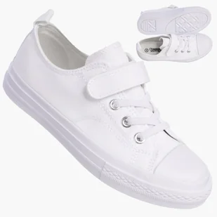 Trampki Dziecięce na Rzepy Buty Białe Materiałowe Sportowe RC06P i RC05P-WHITE 27 - Buty dla dziewczynek - miniaturka - grafika 1