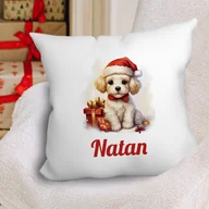 Gadżety dla niej i dla niego - Świąteczna poduszka z imieniem - Szczeniak w czapce Mikołaja, na prezent - miniaturka - grafika 1