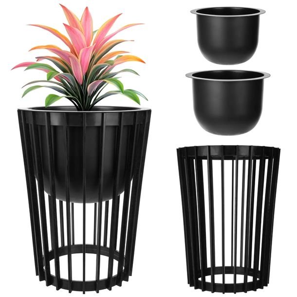 Kwietnik Stojący Stojak Na Kwiaty Loft Dwustronny Czarny 39,5 Cm + 2x Wkład