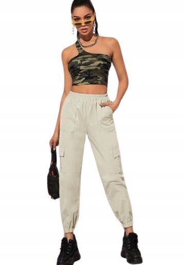 SHEIN SPODNIE CARGO BEŻOWE GŁADKIE CASUAL M ŁRK